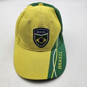 Brazil Hat Cap Strap Back Mens One Size Yellow Soccer Brasil Flag Futbol